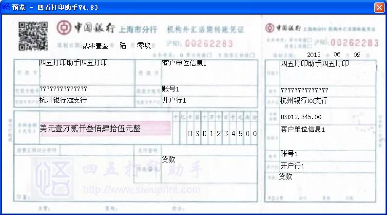 中国银行上海市分行机构外汇活期转帐凭证打印模板