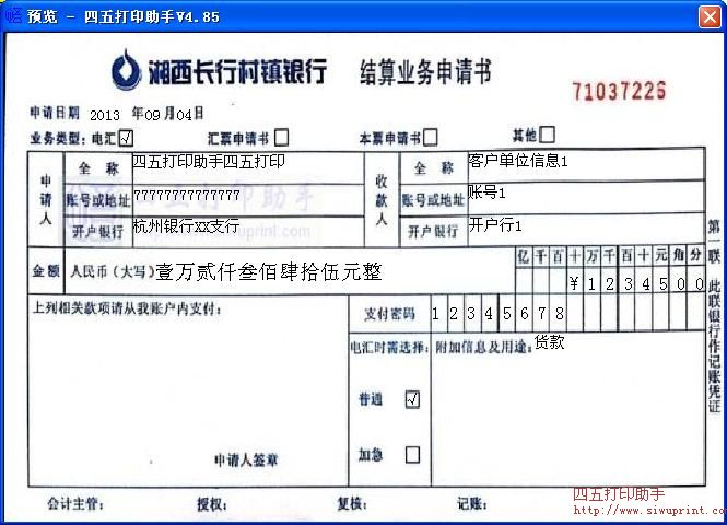 湘西长行村镇银行结算业务申请书