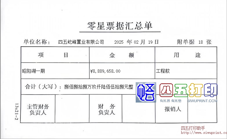 零星票据汇总单