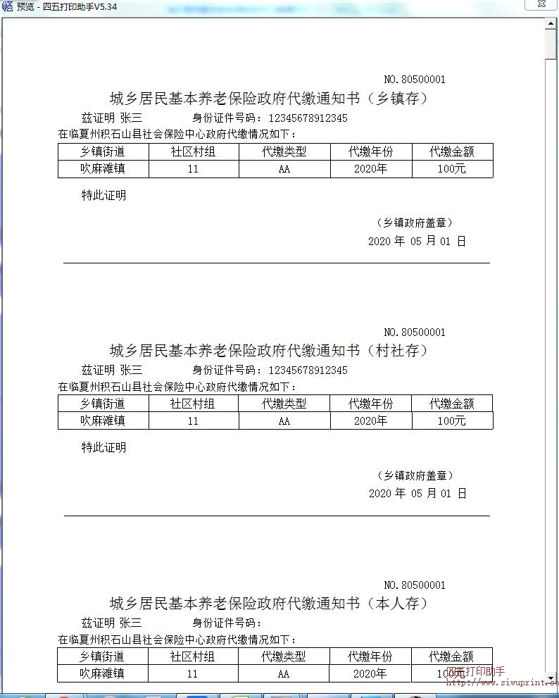 城乡居民基本养老保险政府代缴通知书